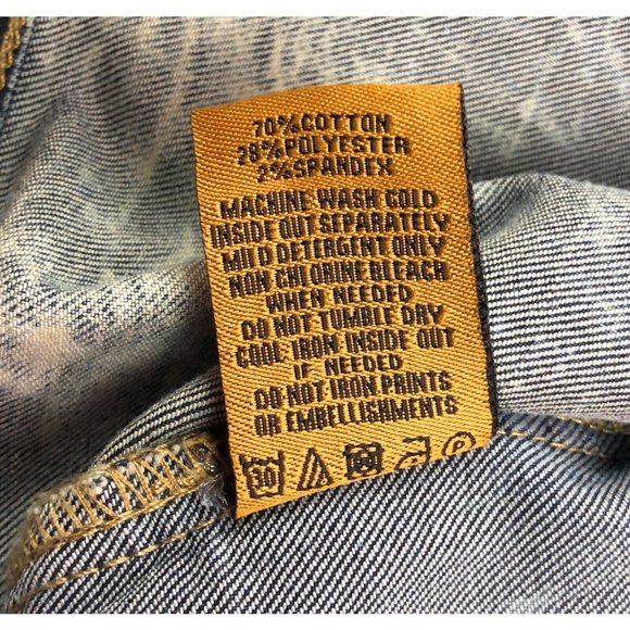 Makobi Mens 6XB Acid Wash Blue Denim Jean Track Jacket Distressed Faded Stripes - Picture 9 of 12